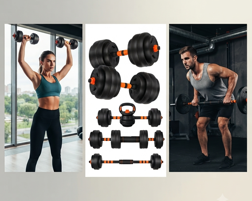 FLEXTECH Multi-Function Fitness Set - Dumbbells, Barbell, Kettlebells, Push-Up Handles